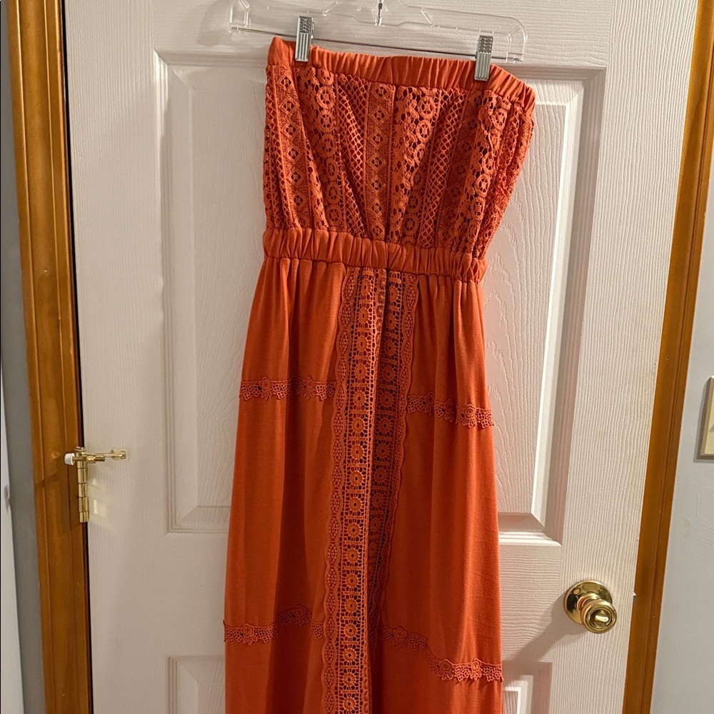 Chic Strapless Orange Lace Dress